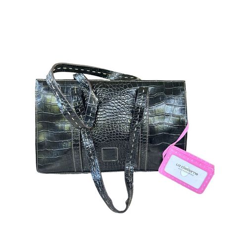 Liz Claiborne, Bags, Liz Claiborne Black Crocodile Print Patent Leather  Shoulder Bag