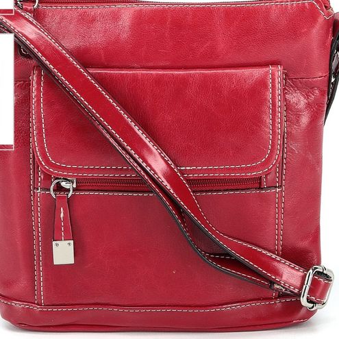 Giani Bernini Dark Crimson Red Leather 5-Compartment Shoulder-Crossbody  Handbag