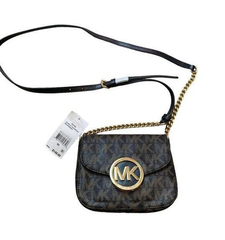 Michael Kors Fulton Small Crossbody Purse Brown Black Adjustable