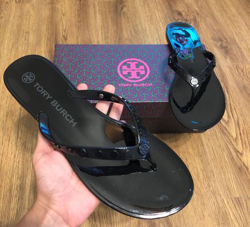 Tory Burch TB Black Jelly Flip Flops Sandals Shoes New Size 9 - $157 New  With Tags - From Fio