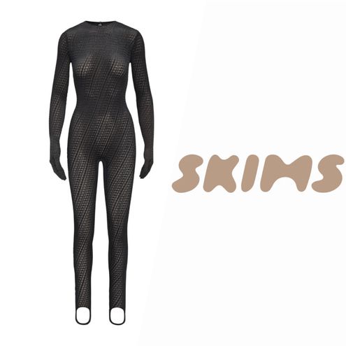 SKIMS on X: .@KimKardashian in the SKIMS Velvet Stirrup Onesie