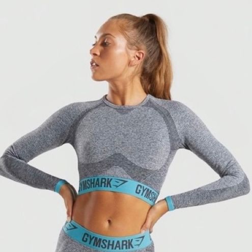 Gymshark Flex Sports Long Sleeve Crop Top - Charcoal Marl/teal from Gymshark  on 21 Buttons