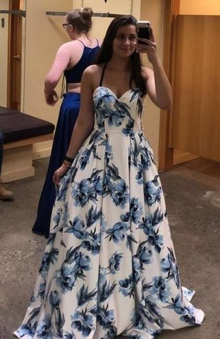 Windsor Blue Floral Prom Dress White Size M 86 56 Off Retail
