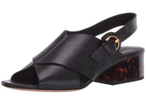 Vince Jetta Black Leather Tortoise Chunky Heel Open Toe Slingback