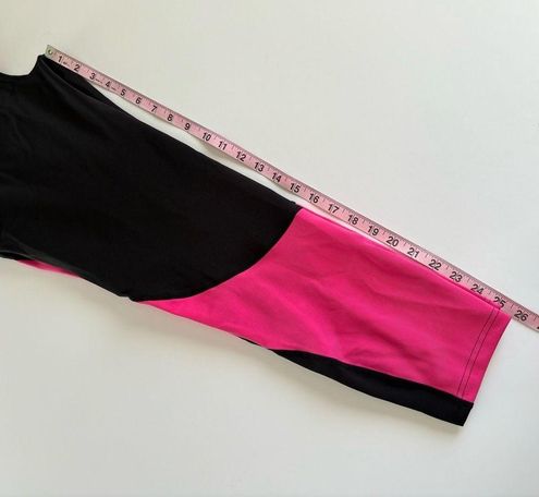 Pop Fit Lax Black and Pink Athletic Stretch Side Pockets Leggings
