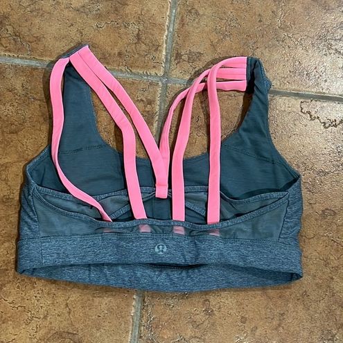 Lululemon Energy Strappy Sports Bra Heathered Slate Gray/Coral