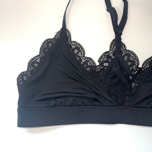 Aerie Black Satin Lace Trim Triangle Racerback Unlined Bralette Size L -  $25 - From Courtney