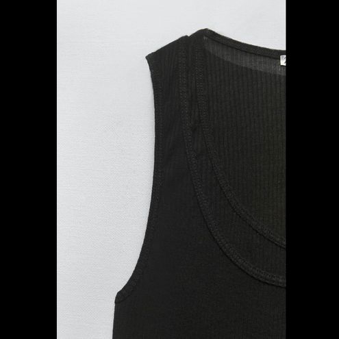 Ribbed Double Strap Tank Top - Black