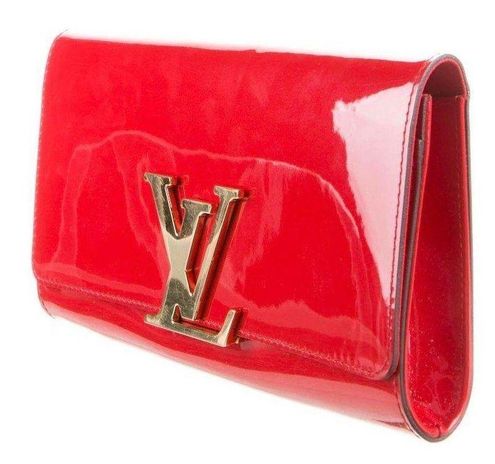 Louis Vuitton Red Vernis Leather Louise Clutch Bag - Yoogi's Closet