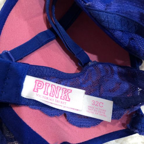 Victoria's Secret Pink Lace Push Up Bra Royal Blue 32C - $20