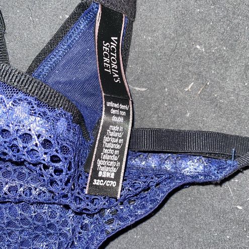Victoria's Secret Navy And Black Unlined Demi Fishnet And Mesh