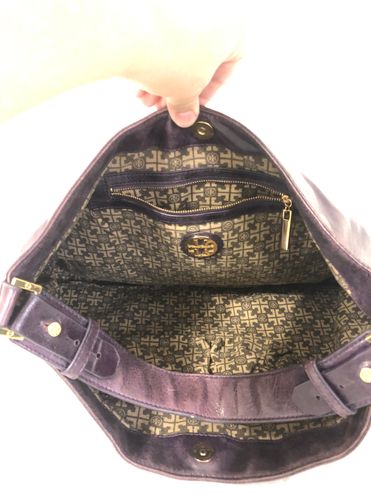 Tory Burch Dena Glazed Purple Leather Hobo Handbag Bag T Metal Logo  Goldtone Size One Size - $195 - From Theresa