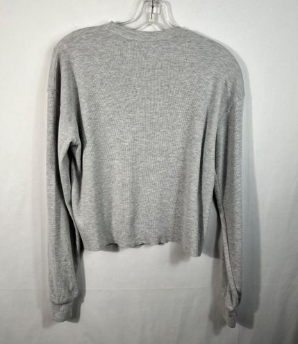Brandy Melville Gray Ribbed Long Sleeve Cropped T-Shirt Minimalist One Size  OS