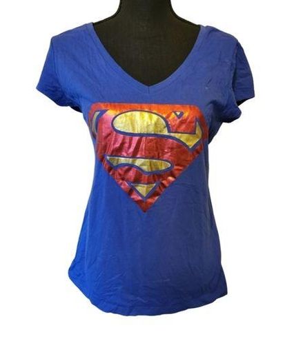 Skinny Fit Superman Printed Round Neck T-shirt With Cap Sleeves
