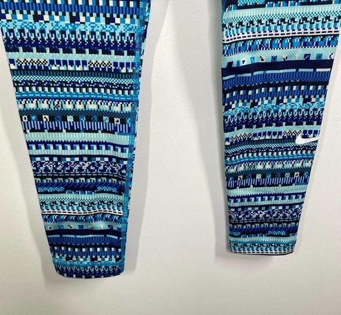 Nike Pro Leggings Women SMALL Blue White Dri-Fit 8 Bit Printed