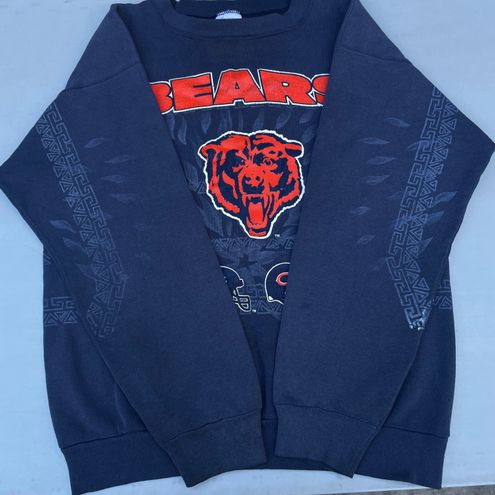 Vintage Logo 7 Chicago Bears Sweater Mens Large Navy Blue Orange Tultex  Made USA