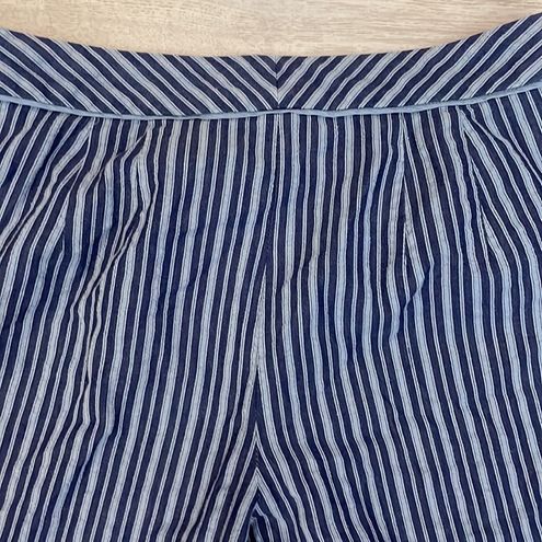 Talbots 2 Tone Blue Striped Lightweight Looser Fit Capri Pants Size