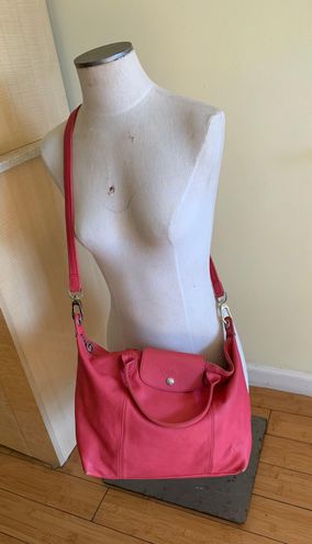 NEW w/dustbag Longchamp Le Pliage Cuir Leather Tote Pink Medium Handbag  Foldable