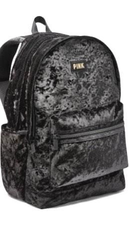 Black velvet pink backpack cheap