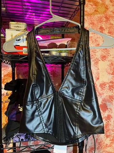 Faux Leather Bustier Halter Top