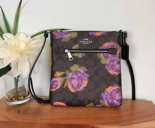 NWT COACH CH717 Mini Rowan File Bag Signature Canvas&Leather with Floral  Cluster