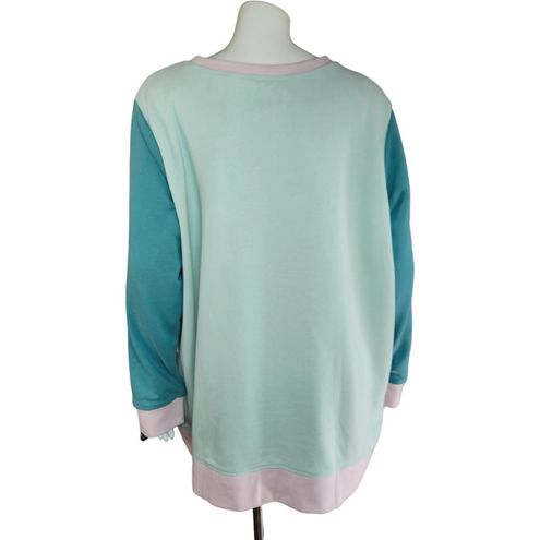 Lands'End Serious Sweats Crewneck Sweatshirt Mint Pink Colorblock 1X  (16W-18W) - $23 - From Victoria