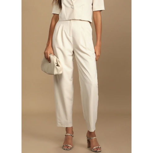 Posh Company Ivory Pleated High-Waisted Trouser Pants