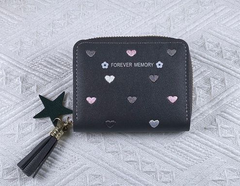 Love Heart Zipper Small Wallet for Women,Credit Card Holder Coin