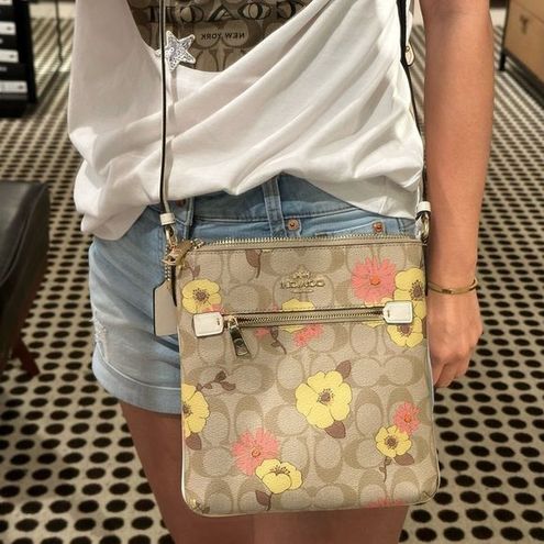 Coach NWT Mini Rowan File Bag In Signature Canvas With Floral