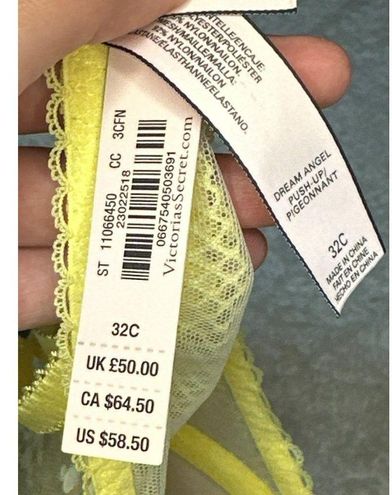 Victoria Secret Yellow Lace Dream Angle Push Up Bra Size 32C - $39 New With  Tags - From Carlee