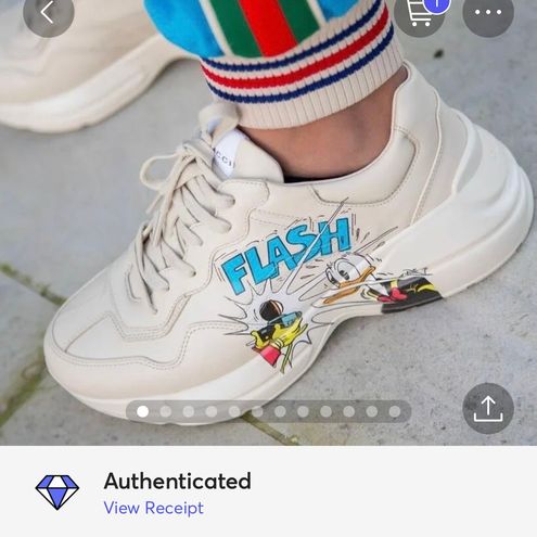 Gucci Disney Collaboration Donald Duck Sneakers Size 6.5 White/Green/Red 649399 Leather Rubber