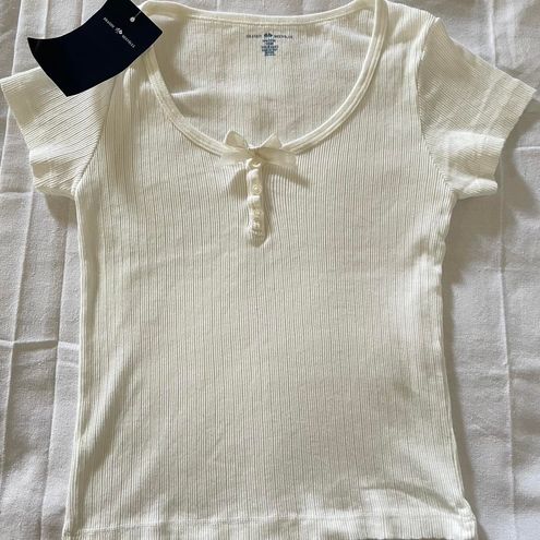 Brandy Melville White Ribbed Zelly Henley Top With Bow - $21 New With Tags  - From sim