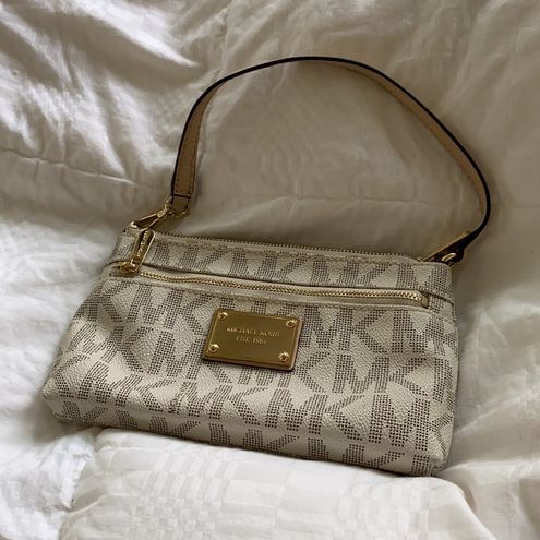 Michael Kors Double Zip Phone Wallet Wristlet Vanilla Signature MK Powder  Blush