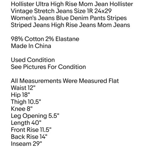Hollister Ultra High-Rise Mom Jeans Sz 29 Vintage Stretch