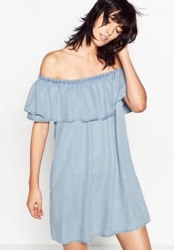 off the shoulder chambray dress zara