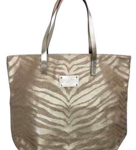 Michael Kors Mk Zebra Printed Cream and Brown Canvas and Leather Tote  Luxury Bags  Wallets on Carousell