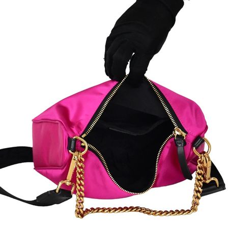 Versace Nylon Tribute Chain Crossbody Shoulder Bag Dark Pink Black