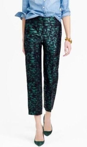 J. Crew Women's Sz 8 Jacquard Evergreen Cropped Pants Metallic Green  Holidays