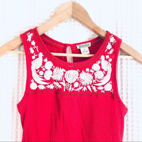 Lucky Brand Red Embroidered Tank Top