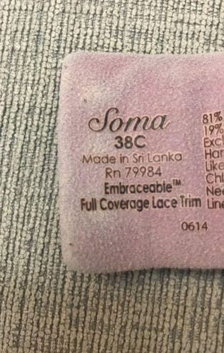 Soma Purple EMBRACEABLE Lace Trim Bra Size 38 C - $17 - From Ri