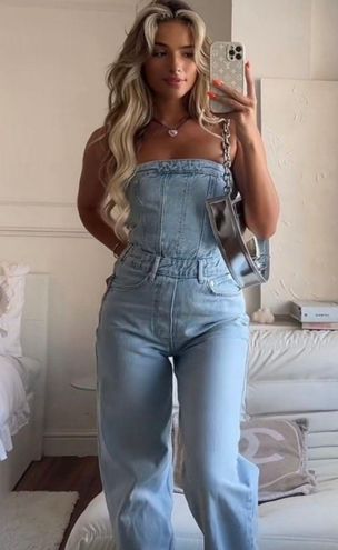 ZARA denim jeans corset wide streight leg jumpsuit Blue - $68 (23