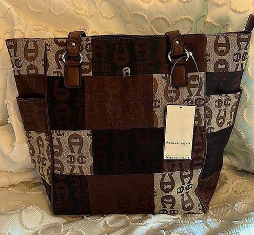 Etienne Aigner Logo Remix Brown Patchwork Shoulder Bag 58 New