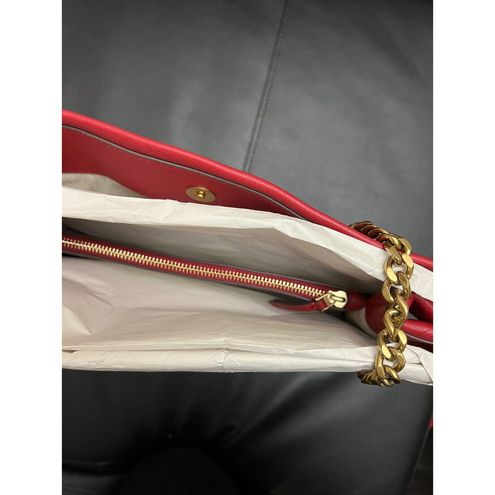 Tory Burch kira leather tote redstone gold grained leather snap