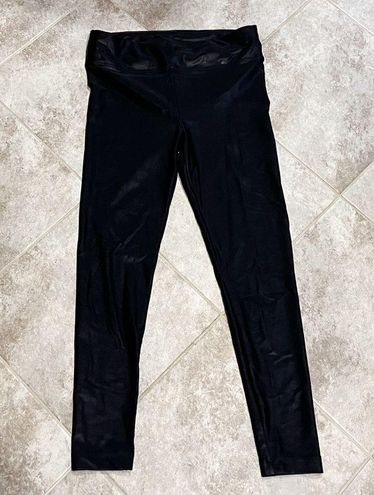 Koral Lustrous Solid Black Shine Leggings High Rise Medium Size