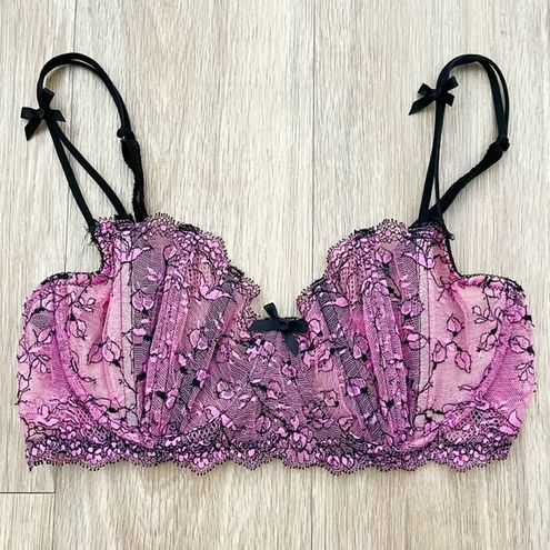 Eve- Lace Ribbon bow Print Satin Pink Bras – secretplaceps91
