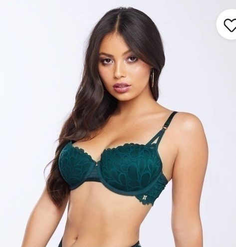 Savage X Fenty Not Sorry Lightly Lined Lace Balconette Bra Green