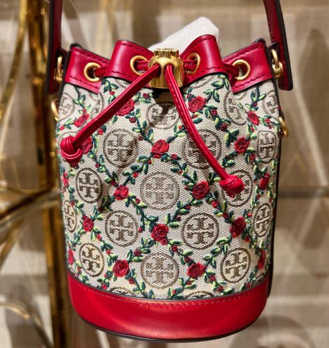 T Monogram Embroidered Mini Bucket Bag: Women's Handbags, Crossbody Bags