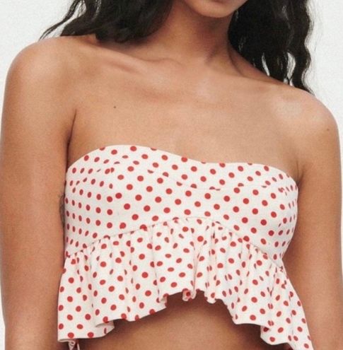 ZARA polka dot ecru Crop top TIE Back SIZE XS BLOGGERS FAVE