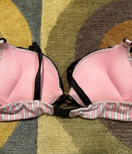 Victoria's Secret Bombshell Plunge Push Up Bra Pink Black Lace