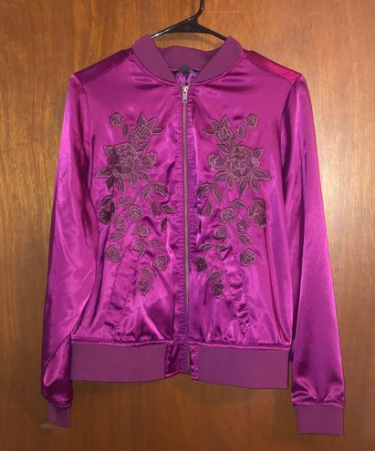 Plus Size - Purple Satin Embroidered Bomber Jacket - Torrid